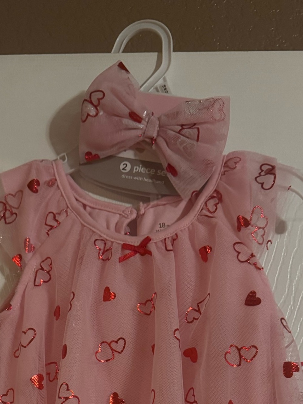 Baby Starters Pink Dress with Red Heart Accents and Matching Bow